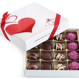 Fancy Valentine Chocolate Candy Gift Assortment - Luxury Happy Valentine's Day Chocolates Gift Box, 16 count