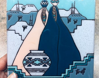 Hand-painted Tu-Oti Collection Art Tile with desert scene