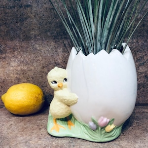 Vintage hand painted ceramic Chick and Egg succulent planter or vase