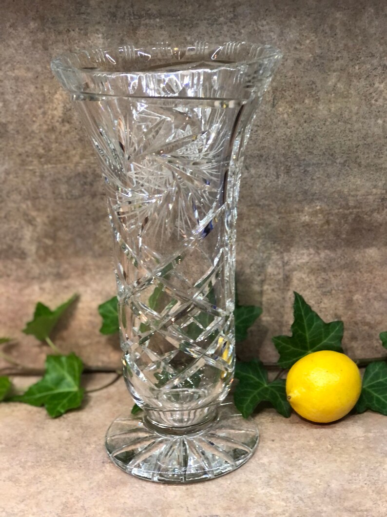 Vintage Cut Lead Crystal Large Vase With Stars Burst and Etsy
