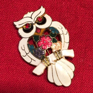 Vintage enameled owl brooch pin 1980s image 1