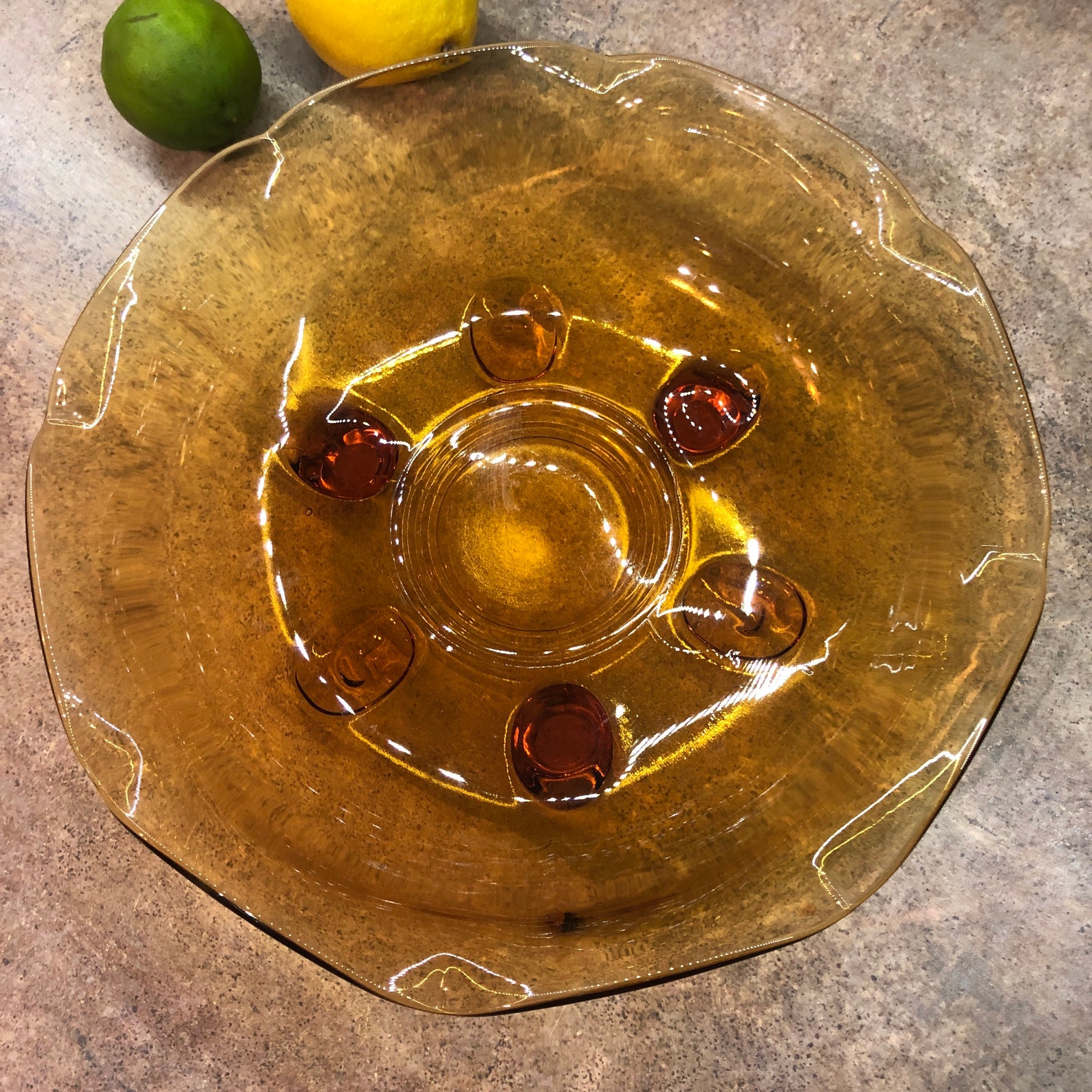 Vintage Amber Glass Footed Ruffled Bowl Etsy