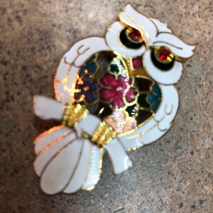 Vintage enameled owl brooch pin 1980s image 6