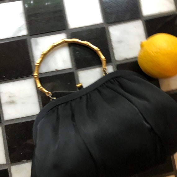 Vintage mid century After Five black evening clutch purse with brass bamboo handle
