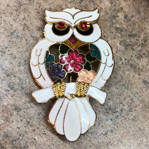 Vintage enameled owl brooch pin 1980s image 3