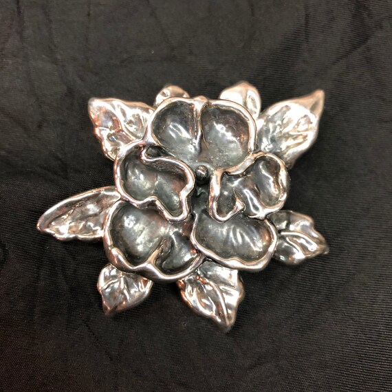 JJ Jonette vintage sterling silver rose brooch pin - image 8