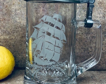 Clipper Ship Glass Handled Mug Beer Stein with History