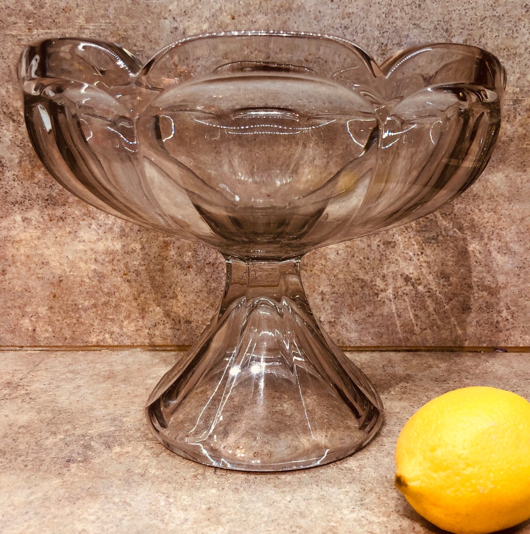 Vase Compotier Ancien En Opaline Rose Et Blanc - Italie, Tige Torsadée - Occasion Bon état