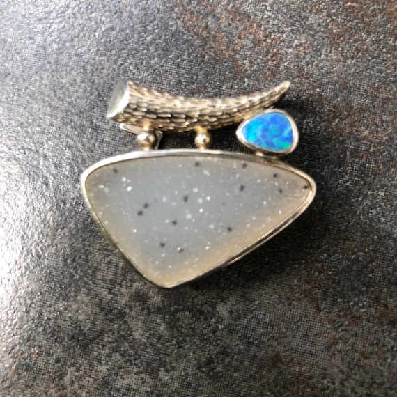 Druzy and fire opal sterling silver pendant - image 10