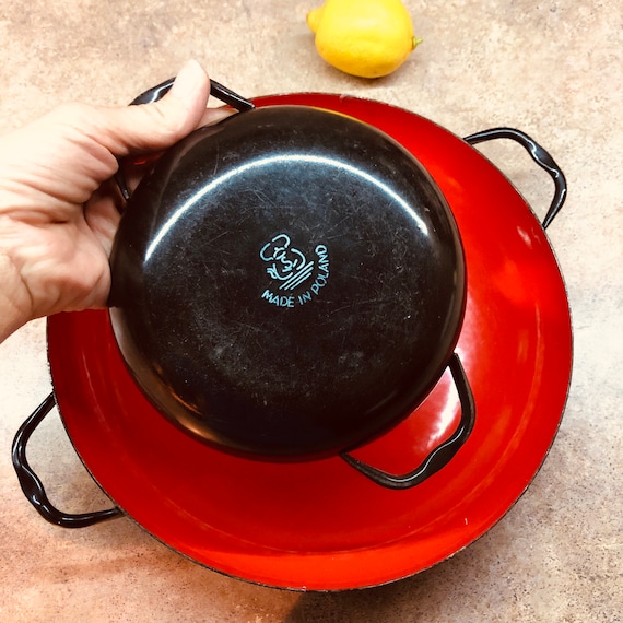Vintage Mid Century HUTA SILESIA Enameled Saute Pan Set of