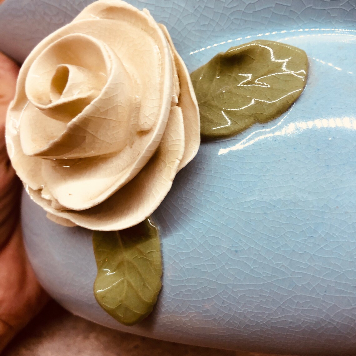 Mid century vintage white rose pottery vase or succulent Etsy