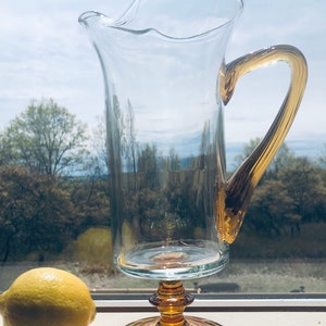 Amber blown glass pitcher mid century vintage