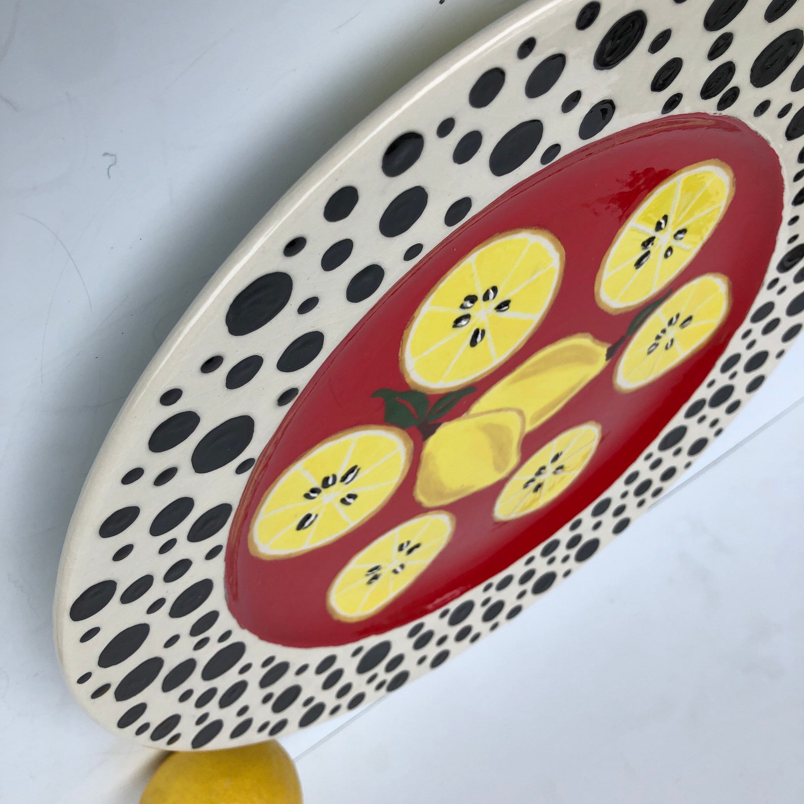 Hand Painted Lemon Serving Plate Signed Etsy