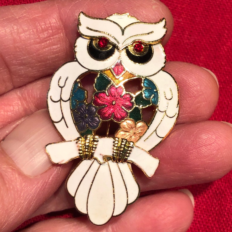 Vintage enameled owl brooch pin 1980s image 10