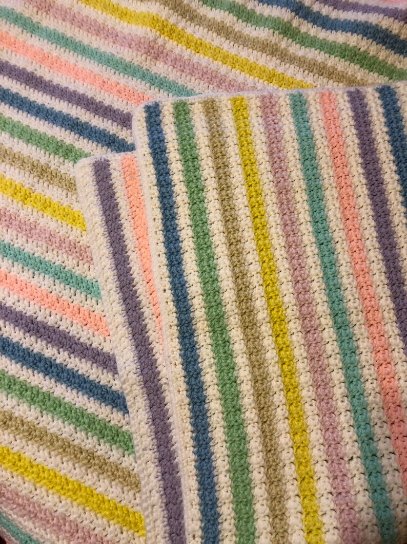 Vintage Hand Knitted Afghan Twin Sized Bedspread in Fun Etsy