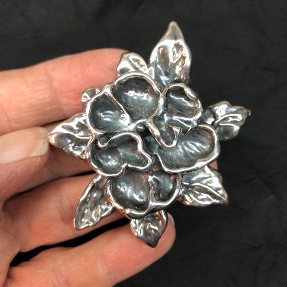 JJ Jonette vintage sterling silver rose brooch pin - image 3