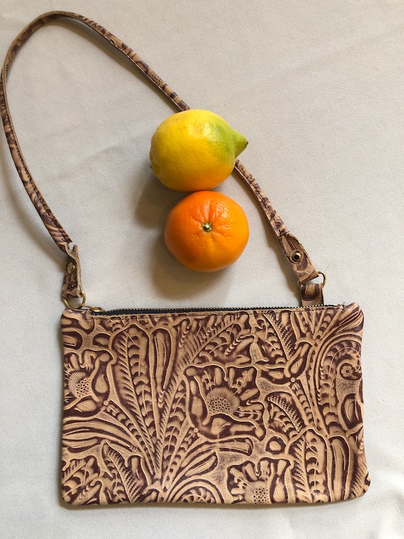 Vintage hand tooled floral soft leather purse