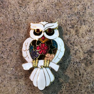 Vintage enameled owl brooch pin 1980s image 7