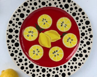 hand painted Lemon Serving Plate Signed