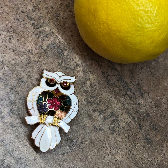 Vintage enameled owl brooch pin 1980s - image 2