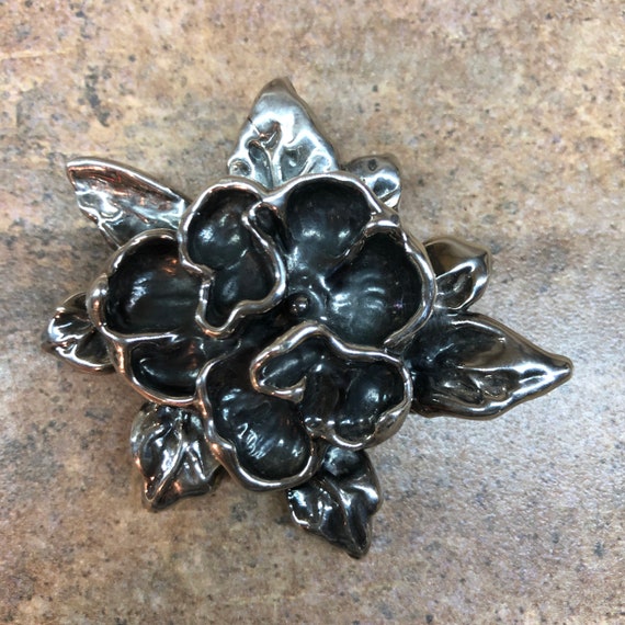 JJ Jonette vintage sterling silver rose brooch pin - image 5