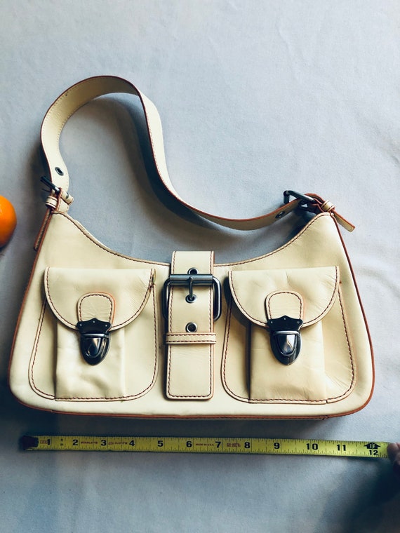 Vintage Hype cream leather purse with pockets 1990
