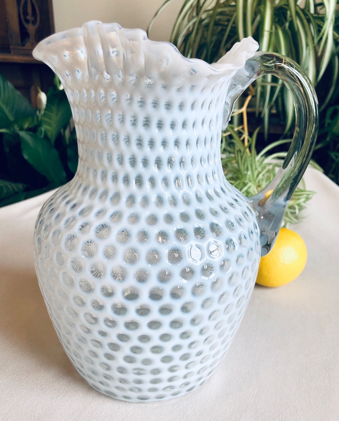 Windows Pircher RARE Antique Victorian White Opalescent Windows Thumbprint Pitcher ...