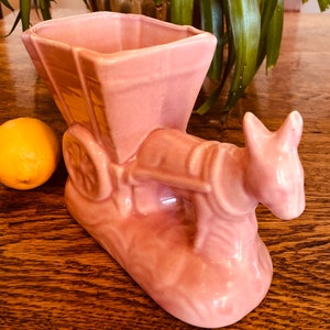 Mid century vintage pink donkey and cart succulent planter