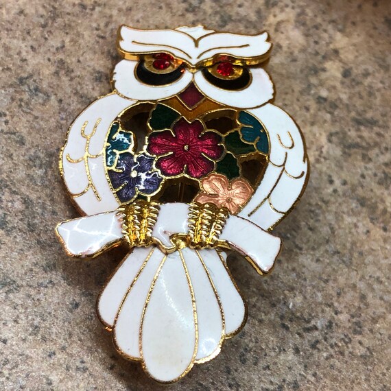 Vintage enameled owl brooch pin 1980s - image 4