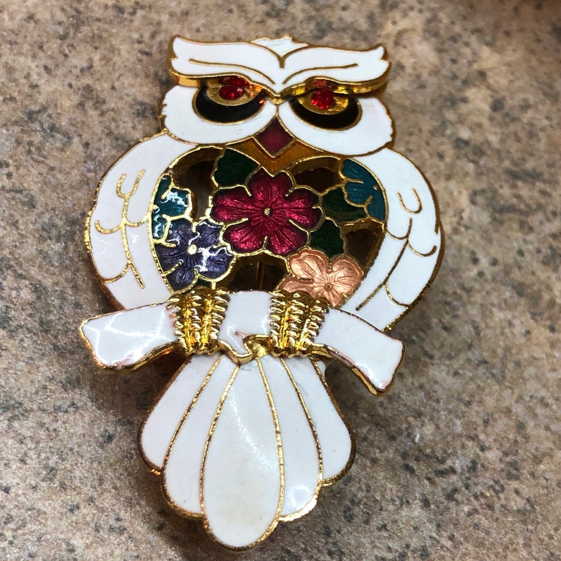 Vintage enameled owl brooch pin 1980s image 4