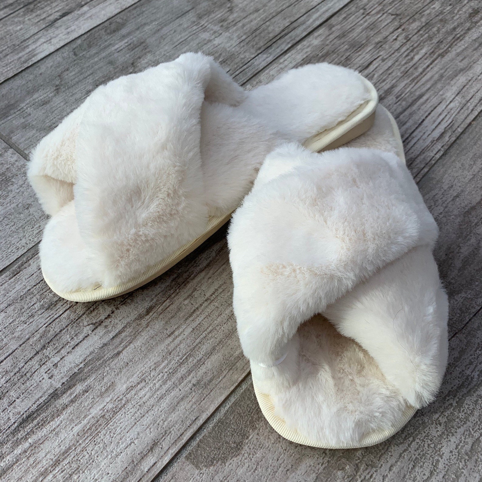 white slippers with fur