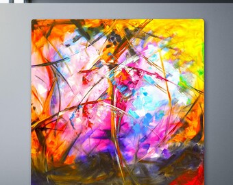 Pintura al óleo abstracta, naranja, violeta, forma curva, arte contemporáneo, arte de pared grande, arte con espátula, pintura abstracta, decoración moderna del hogar