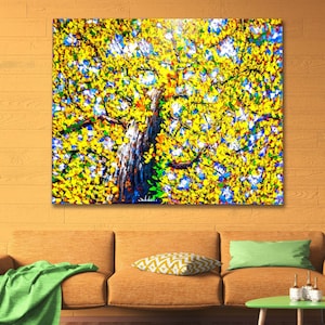 Large Abstract Tree oil painting on canvas,Colorful Autumn Painting,Unique style of texture, Hand-painted Living Room Art,Modern  wall décor