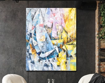 Sailboat Oil Painting On Canvas, Abstract Original Sailboat, Nautical Art Blue Ocean Painting,Custom Painting, Living Room Wall Décor
