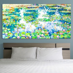 Water Lilies Oil Painting On Canvas, Abstract Lotus pond Oil Painting,Floral Landscape Art,Custom Painting Minimalist Living Room Wall Décor
