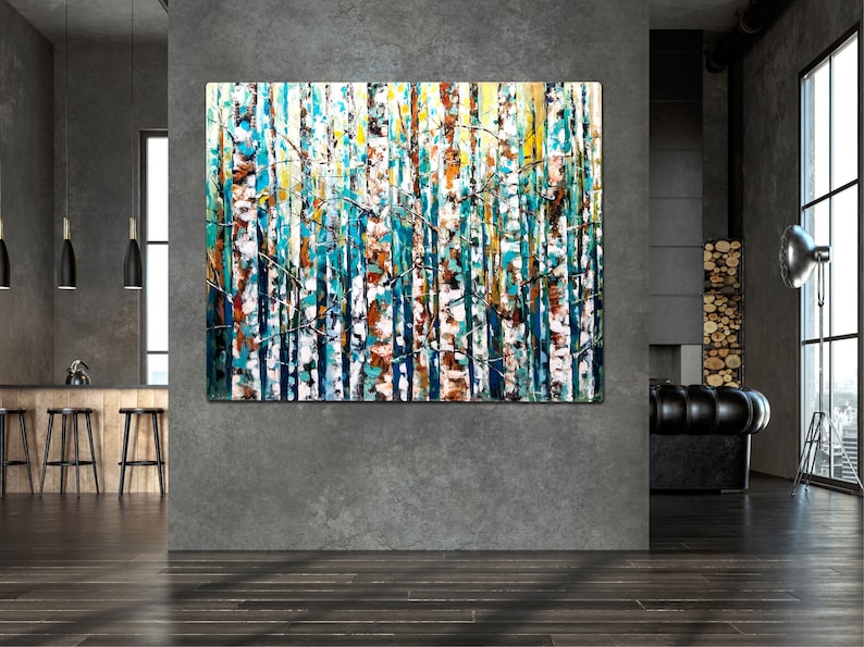 Large Birch Trees Oil Painting on Canvas, Abstract Original Tree Art ...