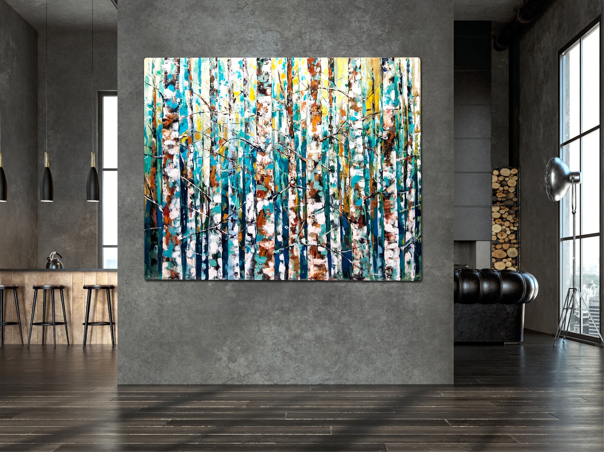 Large Birch Trees Oil Painting on Canvas, Abstract Original Tree Art ...