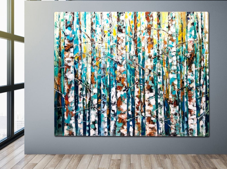 Large Birch Trees Oil Painting on Canvas, Abstract Original Tree Art ...