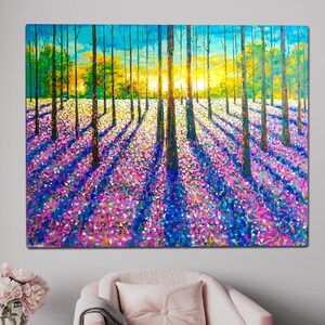 Forest Abstract Oil Painting On Canvas, Sunrise and beautiful shadow Landscape Art, Large Wall Art ,Custom Painting,Living Room Décor