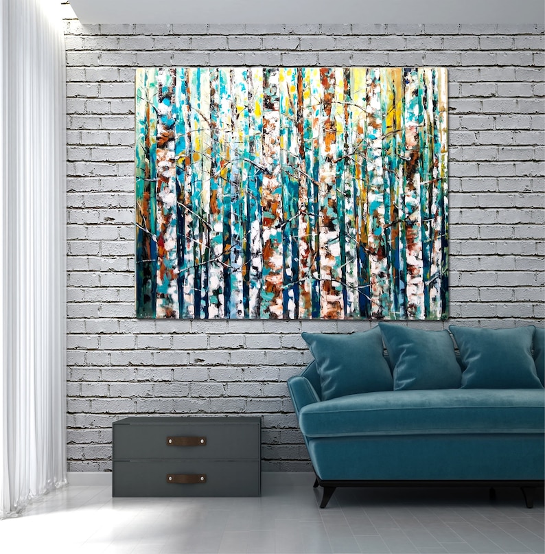 Large Birch Trees Oil Painting on Canvas, Abstract Original Tree Art ...