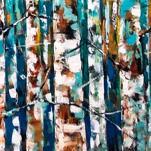Large Birch Trees Oil Painting on Canvas, Abstract Original Tree Art ...