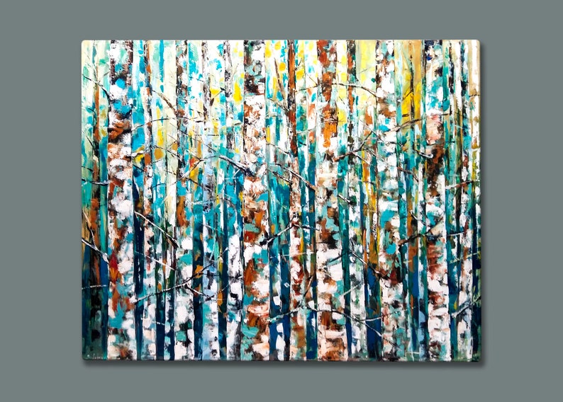 Large Birch Trees Oil Painting on Canvas, Abstract Original Tree Art ...