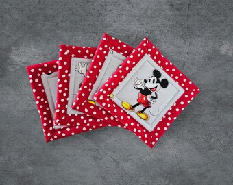 Disney's Mickey & Minnie Mouse and Donald Duck Handmade Cotton Fabric Coaster Mug Rugs Set of Four