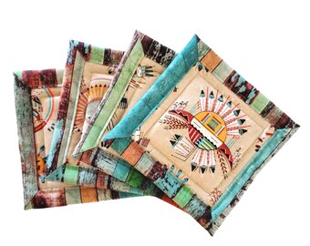 Native American Tribal Handmade Cotton Fabric Coaster Mug Rugs Set of Four