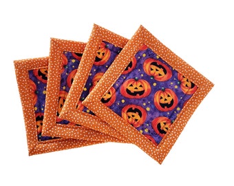 Halloween Pumpkins & Jack-o-lanterns Handmade Fabric Coaster Mug Rugs Set of Four