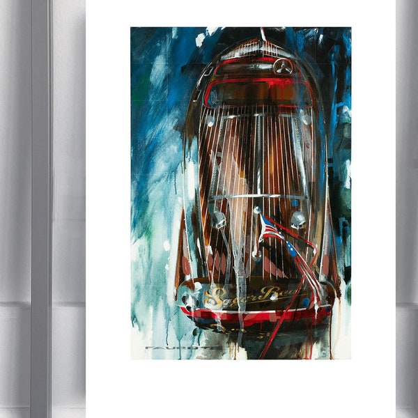 Barrel Back Wooden Boat 12 x 18 Original Art Print