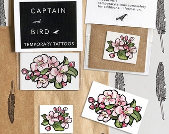 Apple Blossom Flowers Temporary Tattoo, Set of 2