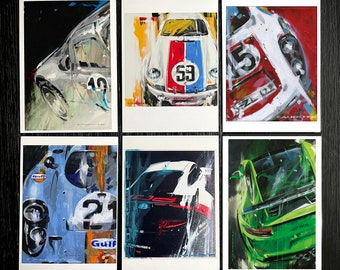 Porsche Postcard Automotive Art Prints, Choice of One