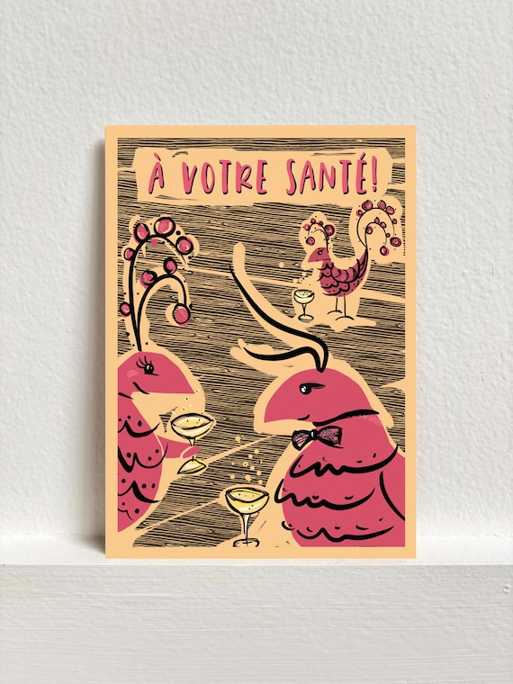Cheers to You, Pink Birds Toasting Congratulatory Note Card