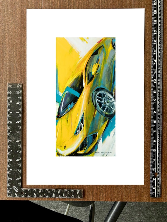Yellow Lamborghini Huracan Original Automotive Art Print
